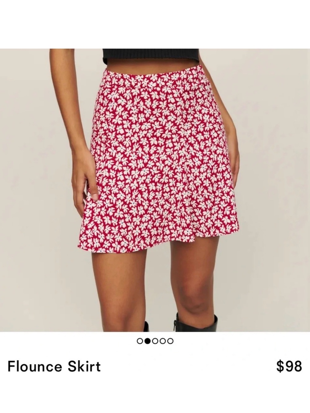 Reformation Red Daisy Flounce Mini Skirt